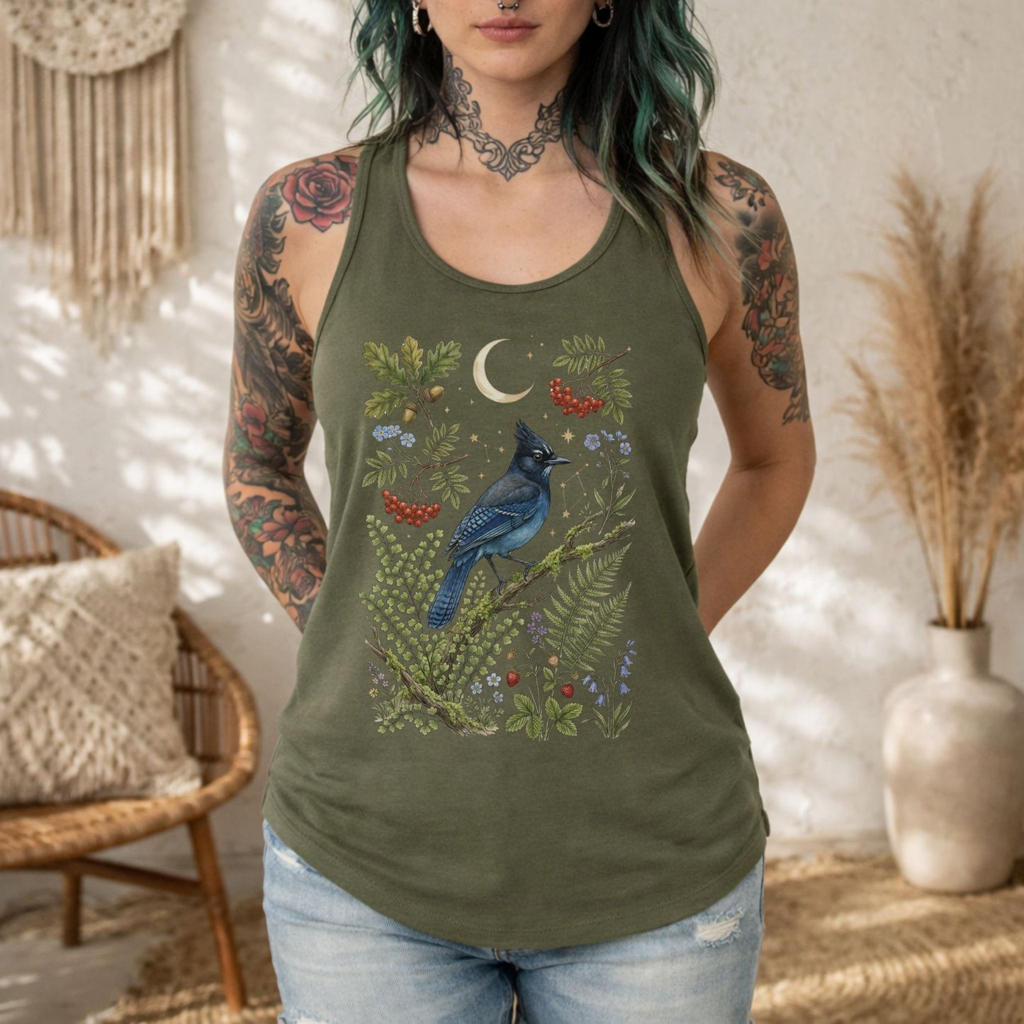 Steller's Jay Blue Bird Racerback Tank Top