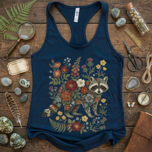 Floral Raccoon Racerback Tank Top