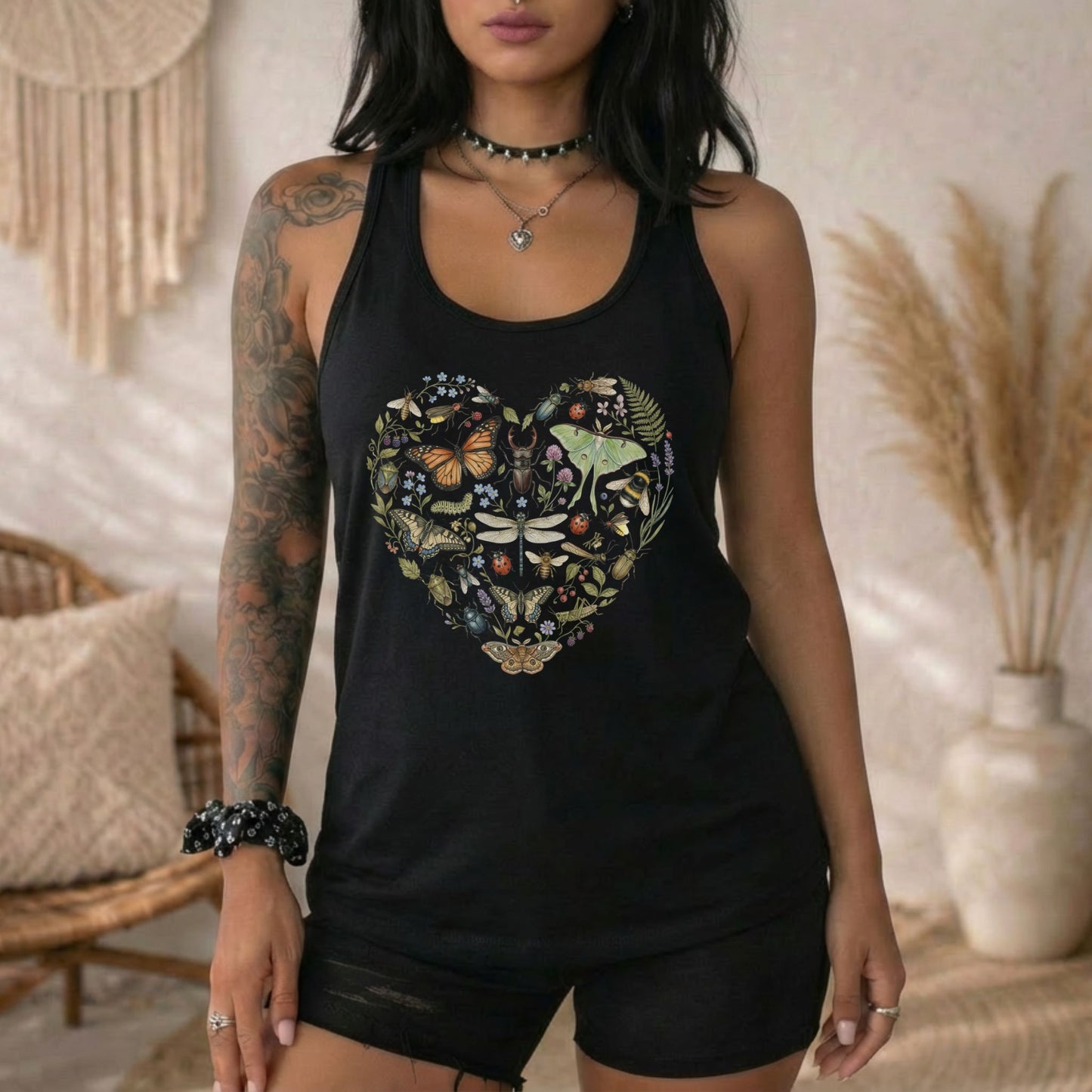 Insect Heart Collage Racerback Tank Top