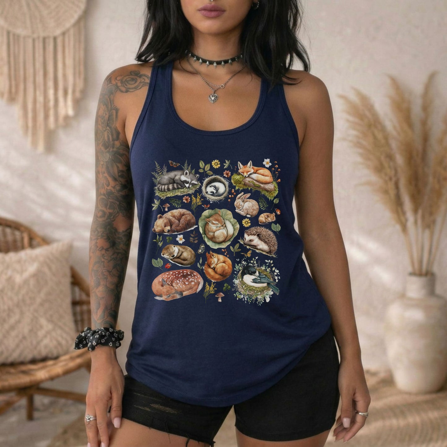 Sleeping Woodland Animals Racerback Tank Top
