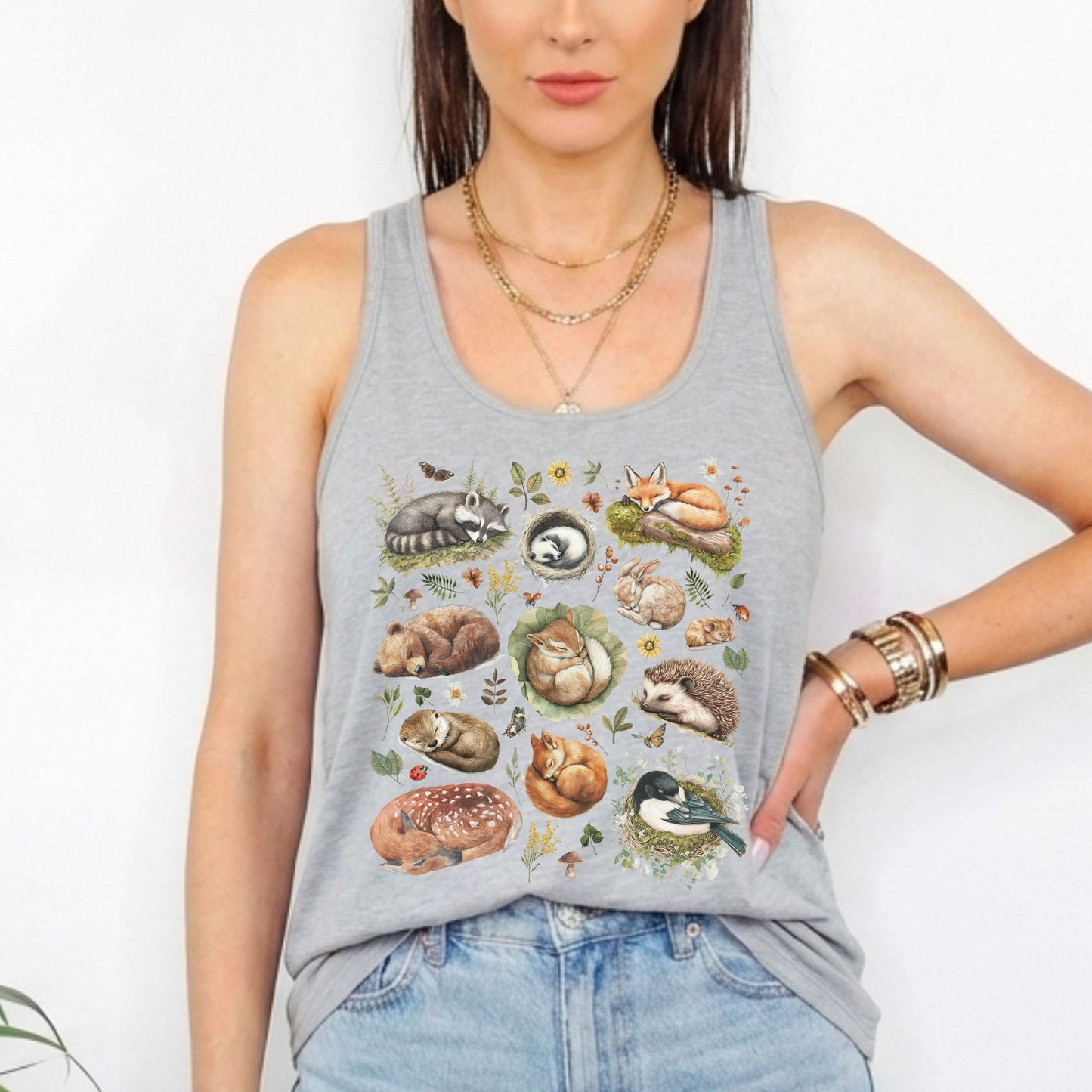 Sleeping Woodland Animals Racerback Tank Top