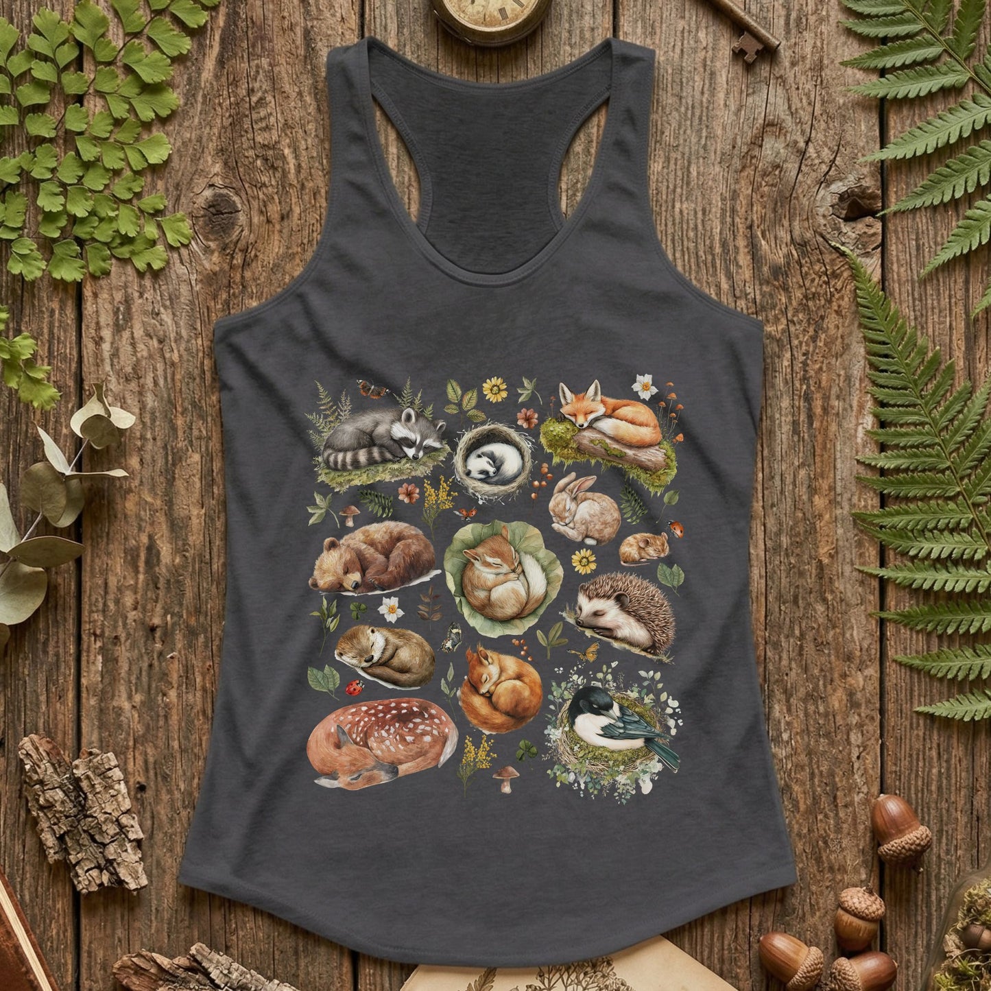 Sleeping Woodland Animals Racerback Tank Top