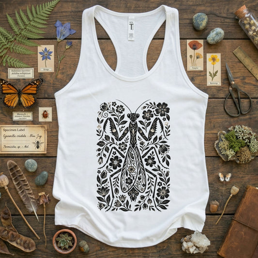 Linocut Praying Mantis Racerback Tank Top