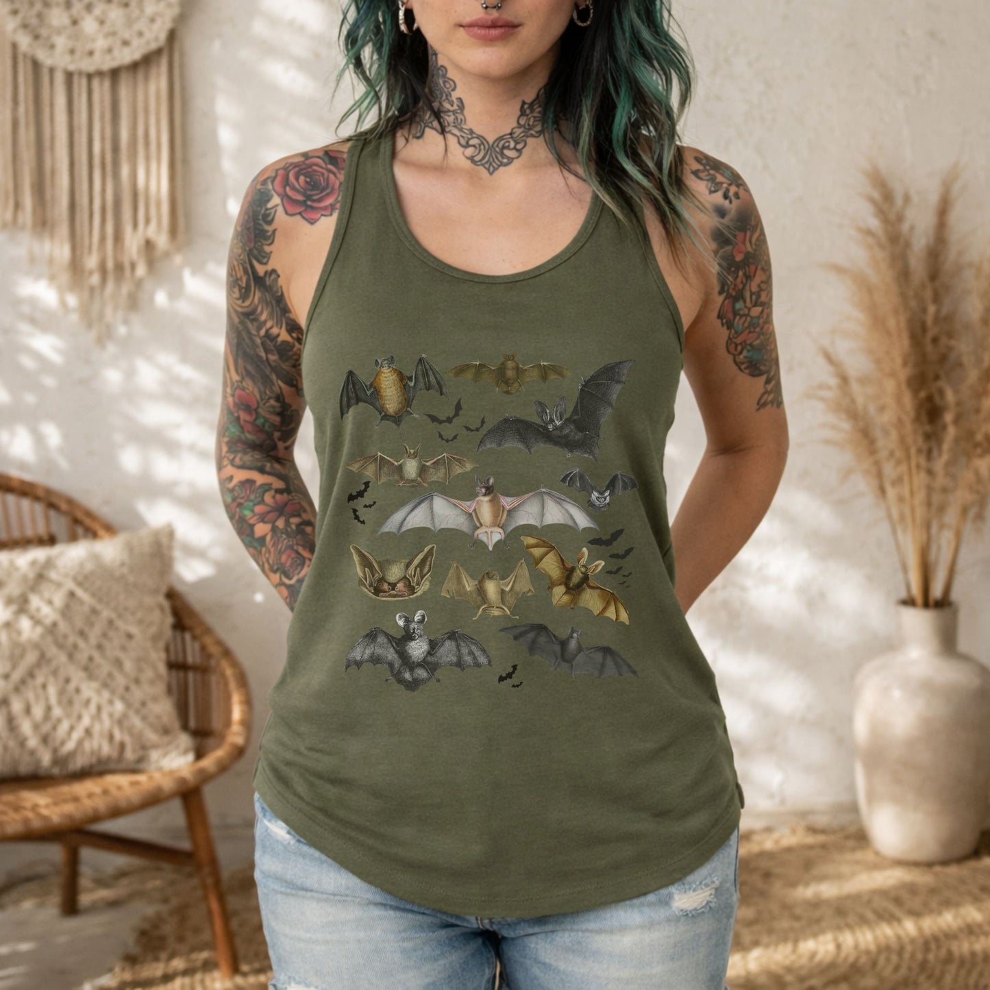 Vintage Bats Collage Racerback Tank Top