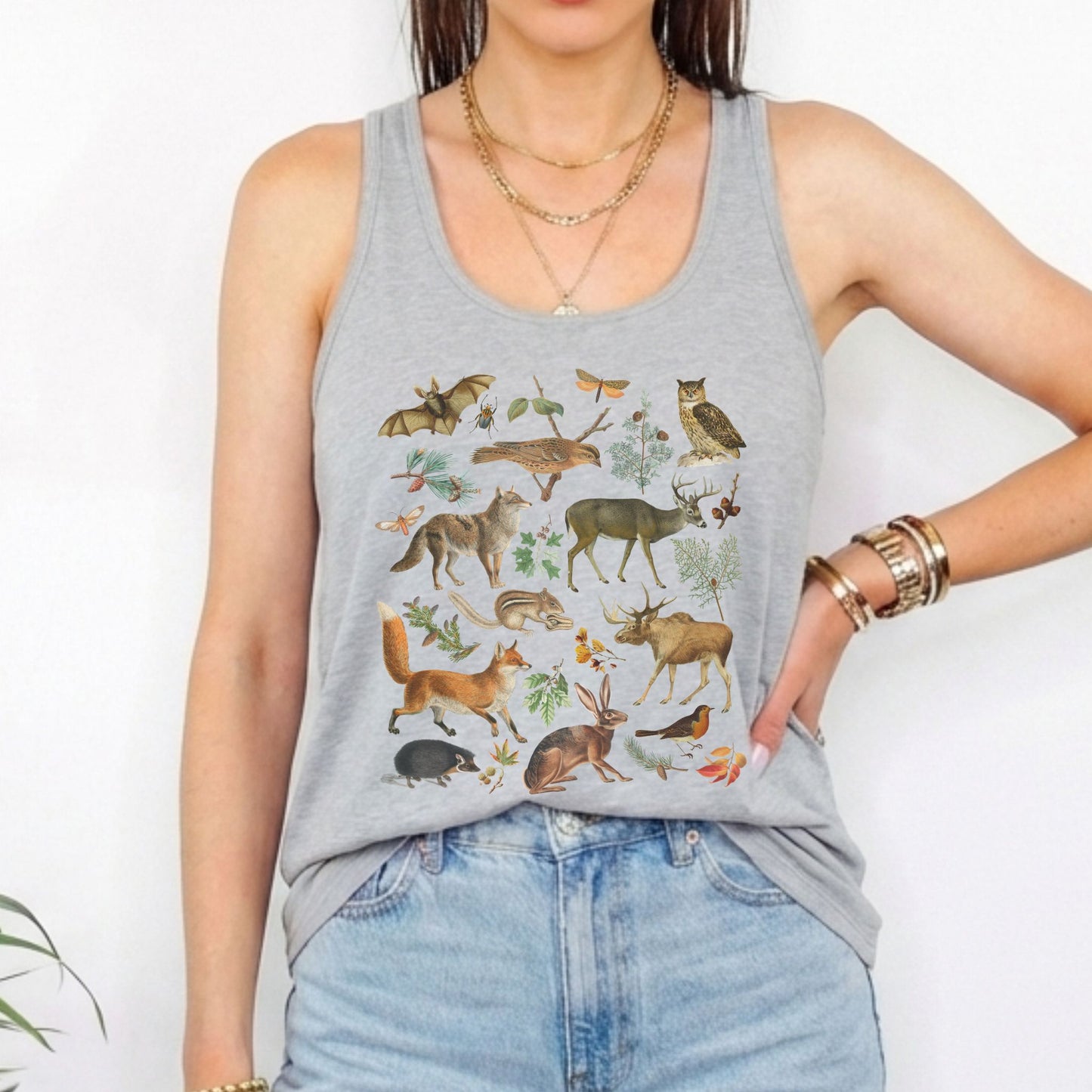 Vintage Woodland Animals Racerback Tank Top