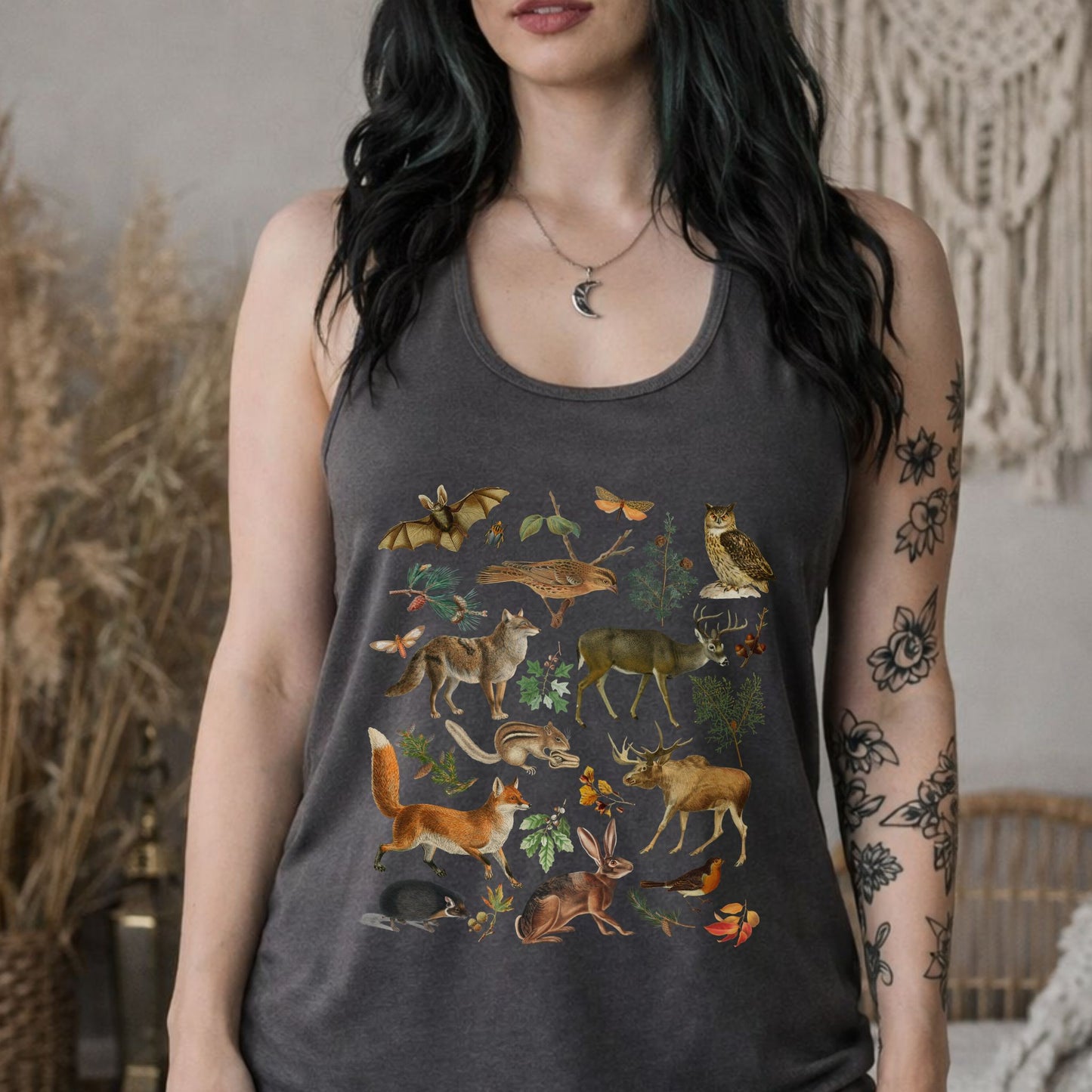 Vintage Woodland Animals Racerback Tank Top