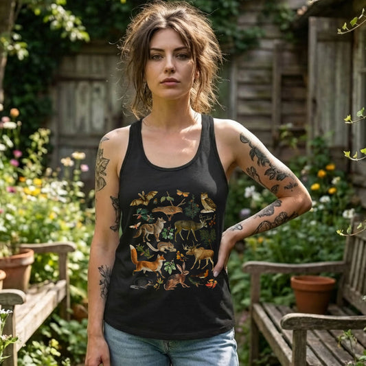 Vintage Woodland Animals Racerback Tank Top
