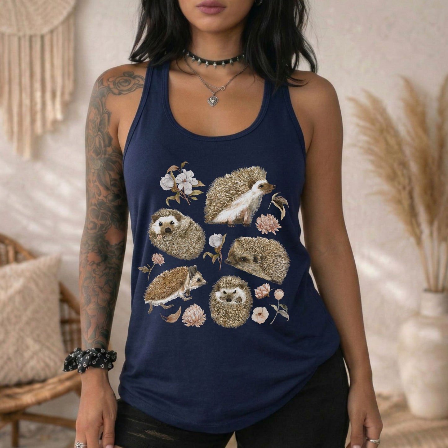 Floral Hedgehog Racerback Tank Top