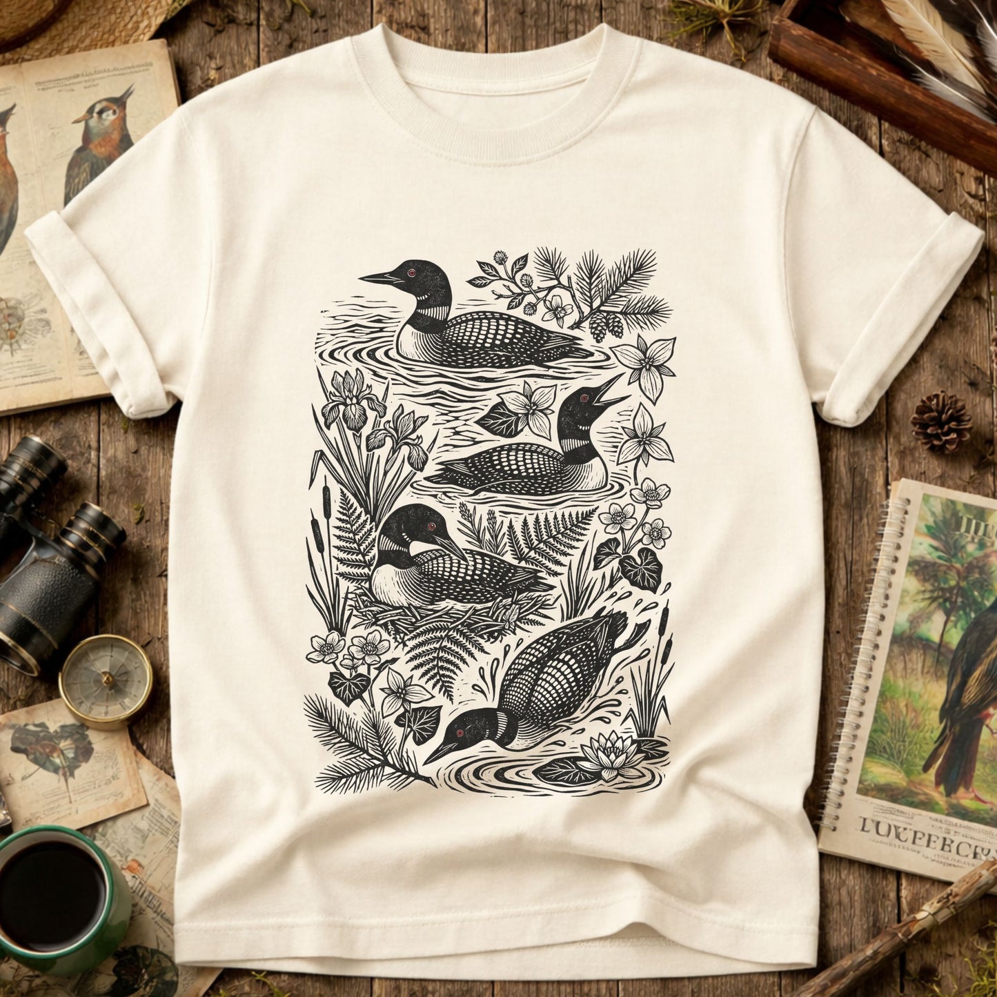 Linocut Loon Graphic T-Shirt