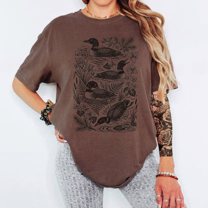 Linocut Loon Graphic T-Shirt