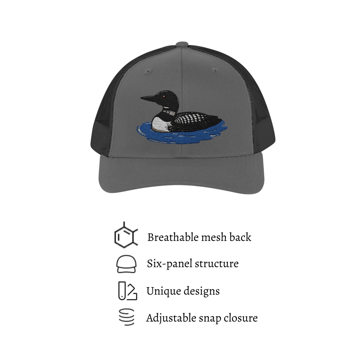 Embroidered Common Loon Snapback Trucker Cap