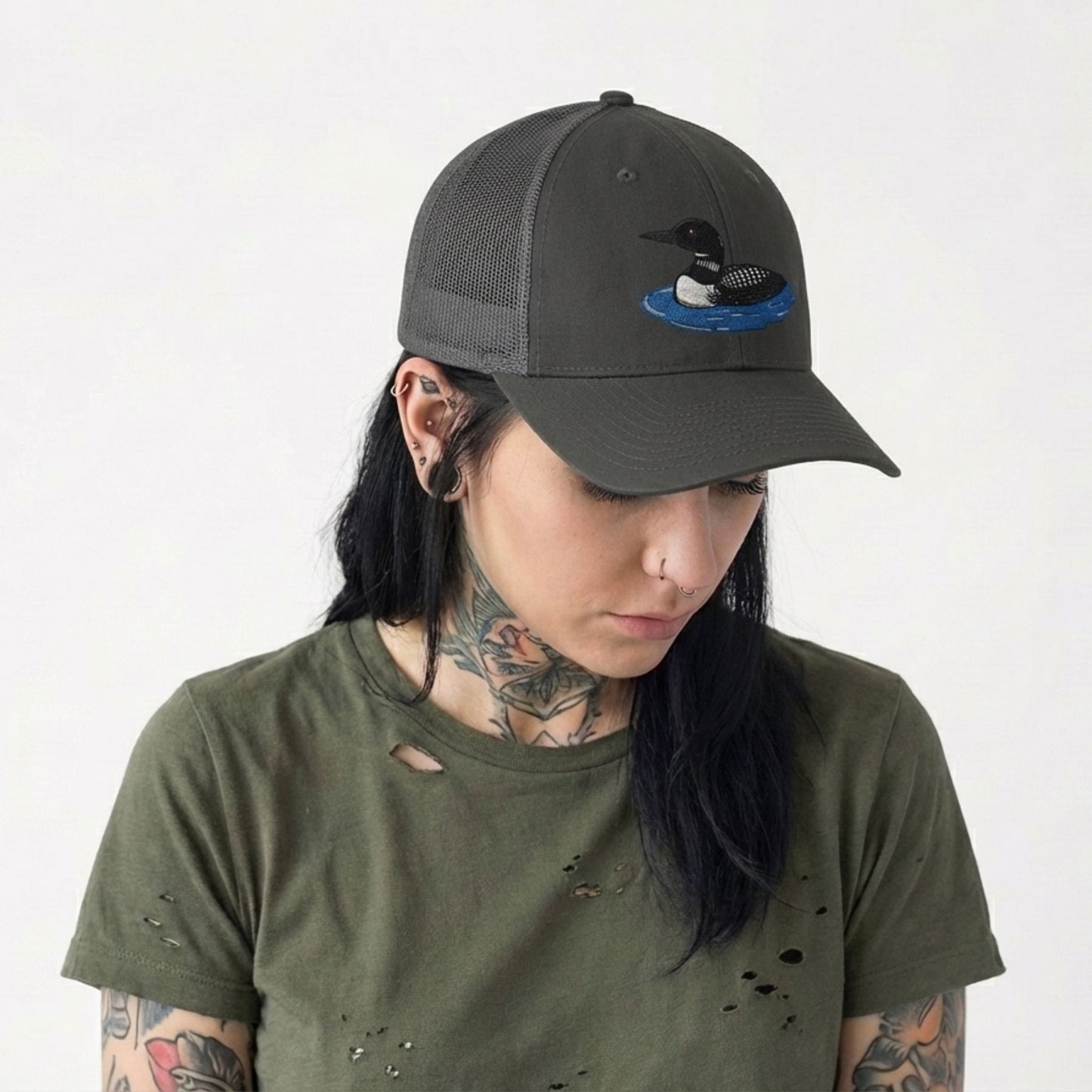 Embroidered Common Loon Snapback Trucker Cap