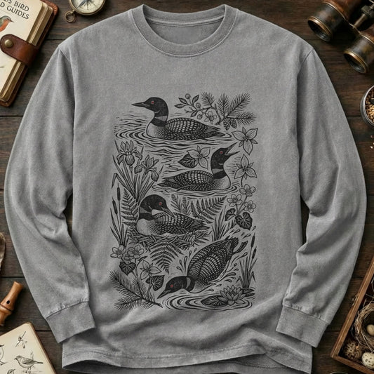 Linocut Common Loon Long Sleeve Tee