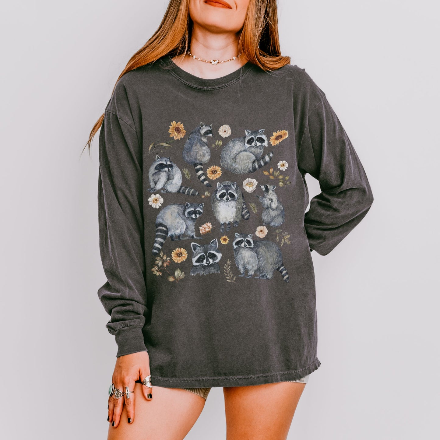 Floral Raccoon Long Sleeve Tee