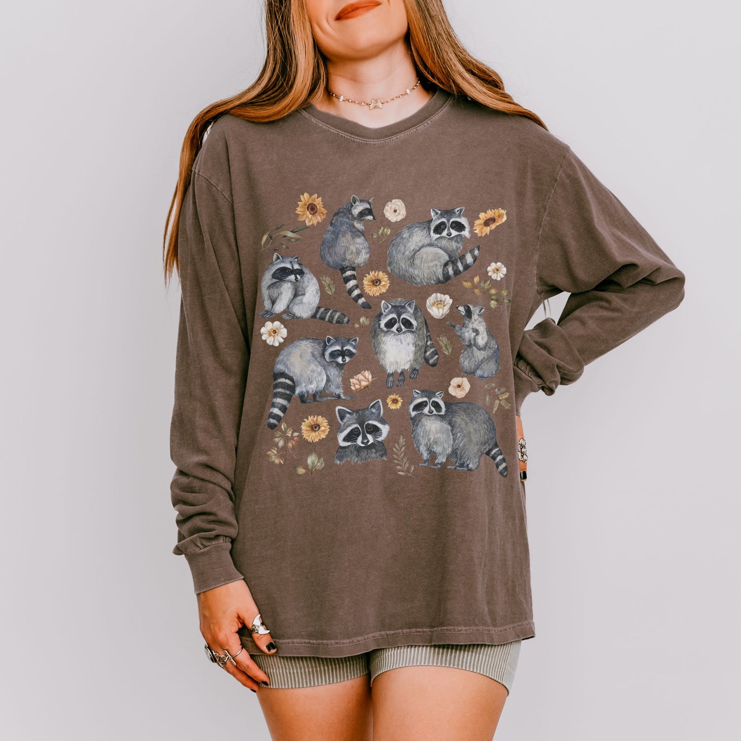 Floral Raccoon Long Sleeve Tee