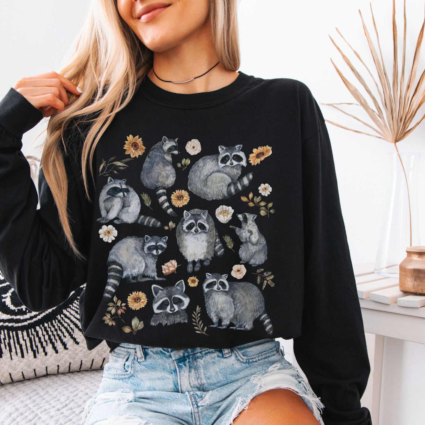 Floral Raccoon Long Sleeve Tee