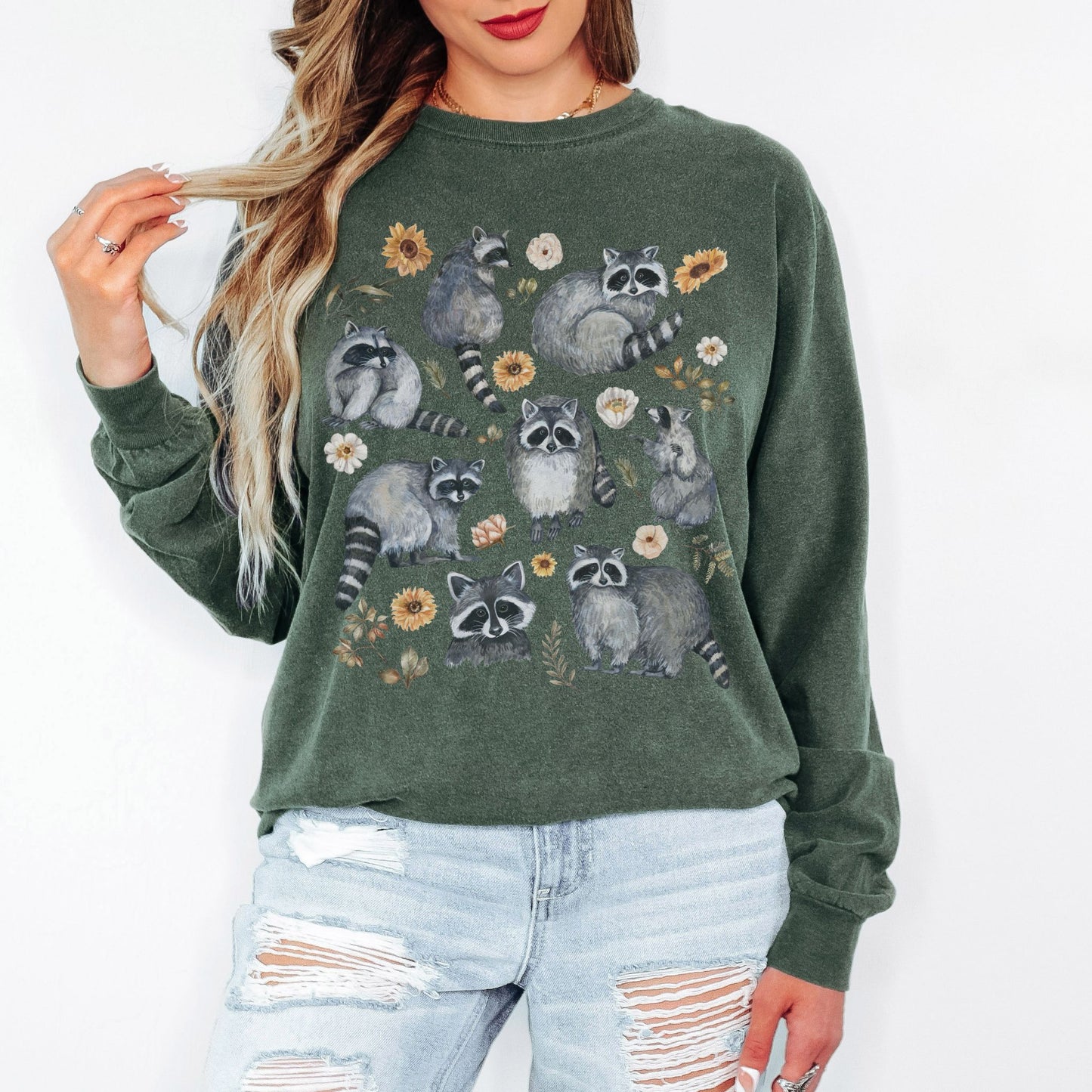 Floral Raccoon Long Sleeve Tee
