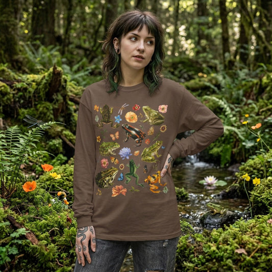 Vintage Floral Frogs Long Sleeve Tee