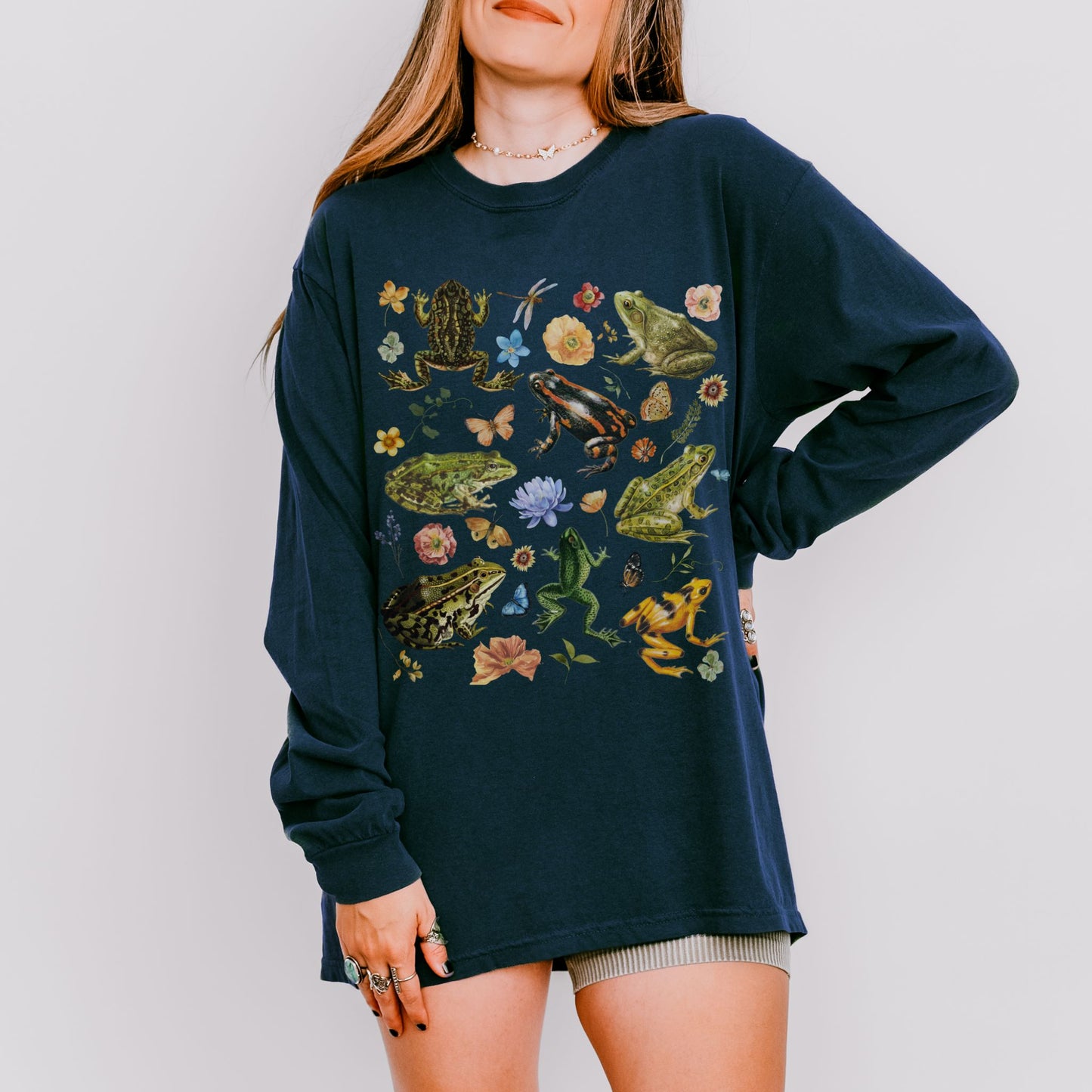 Vintage Floral Frogs Long Sleeve Tee
