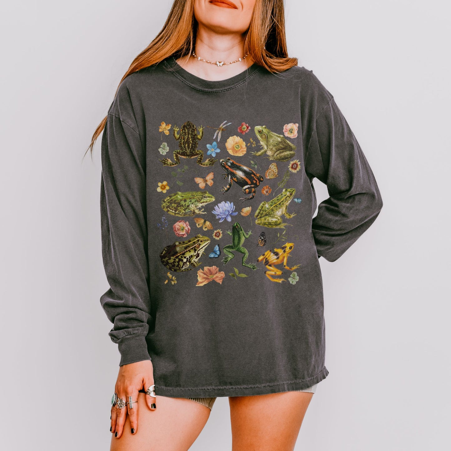 Vintage Floral Frogs Long Sleeve Tee