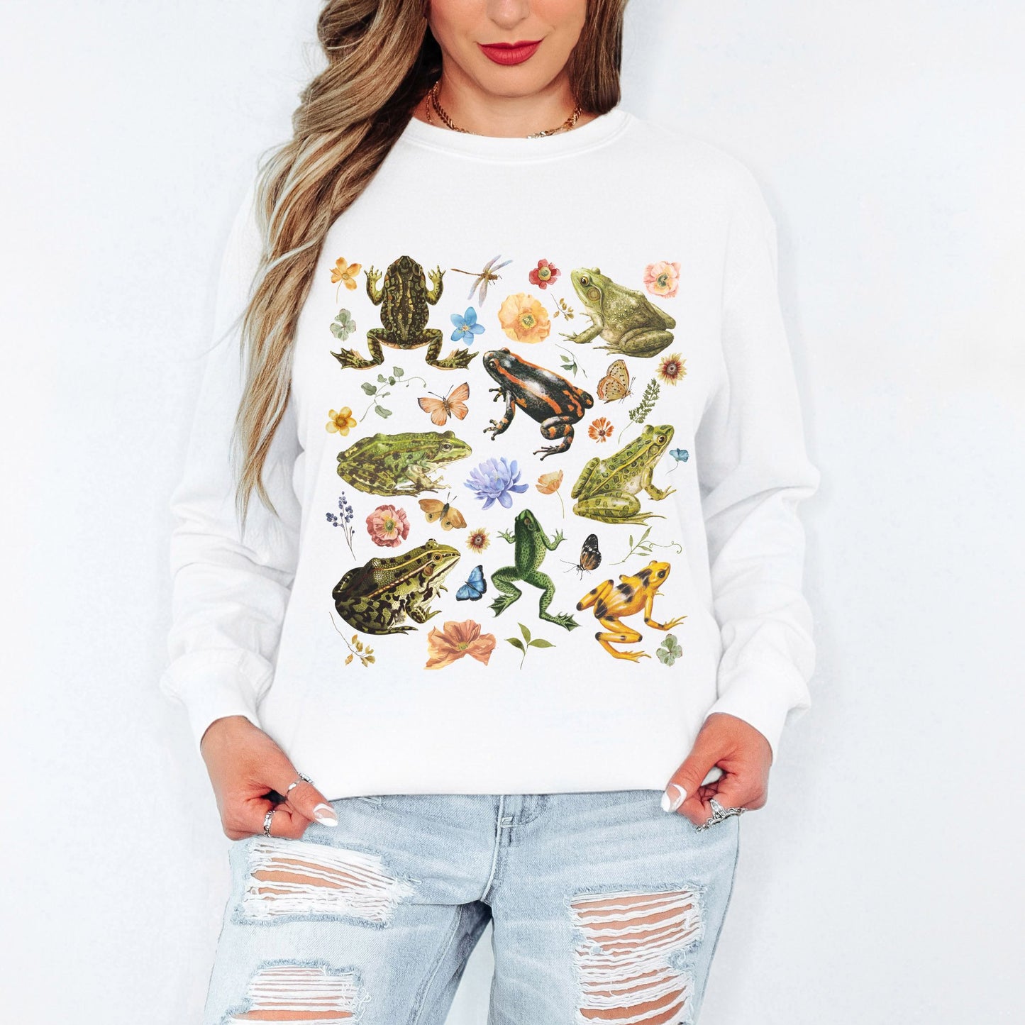 Vintage Floral Frogs Long Sleeve Tee