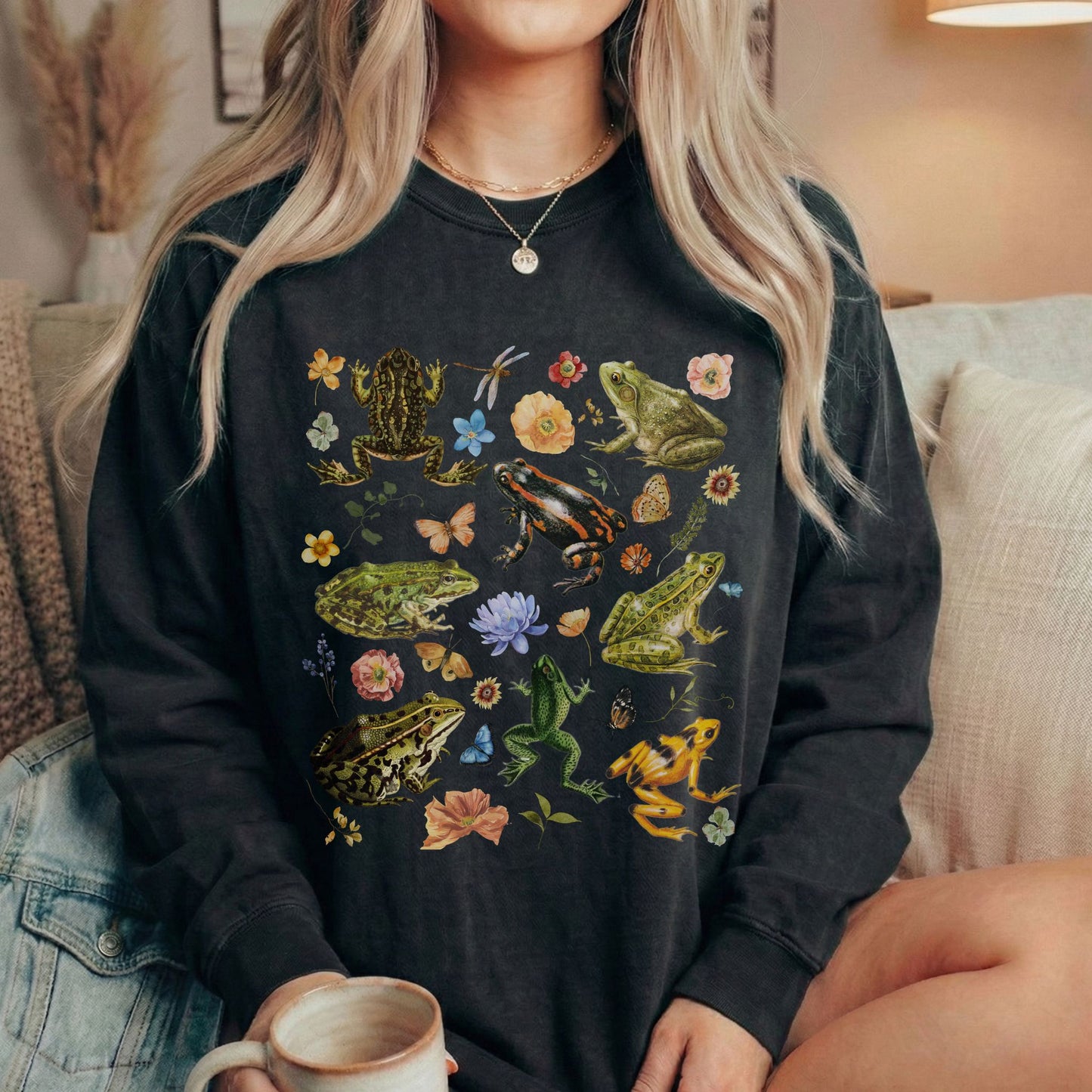 Vintage Floral Frogs Long Sleeve Tee