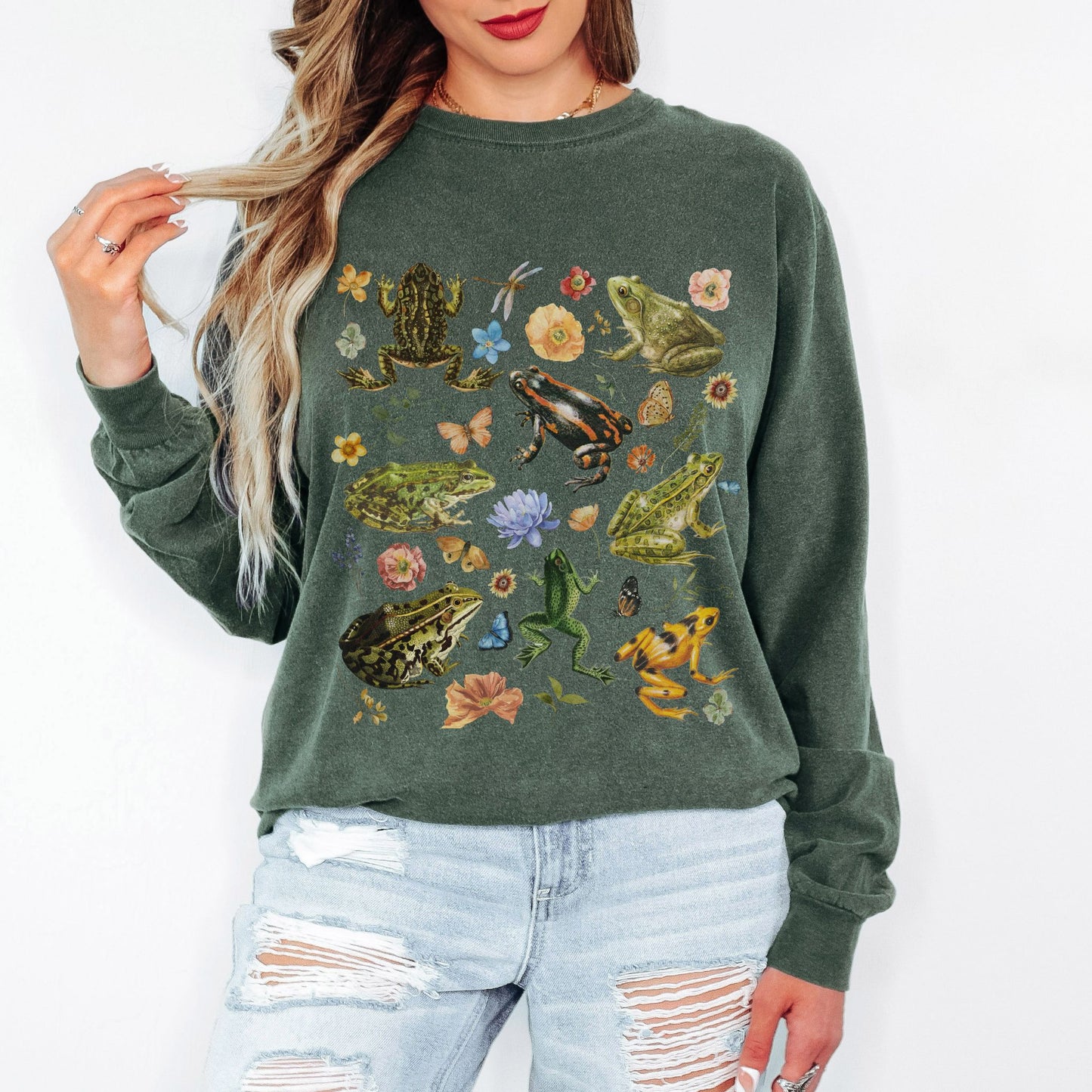Vintage Floral Frogs Long Sleeve Tee