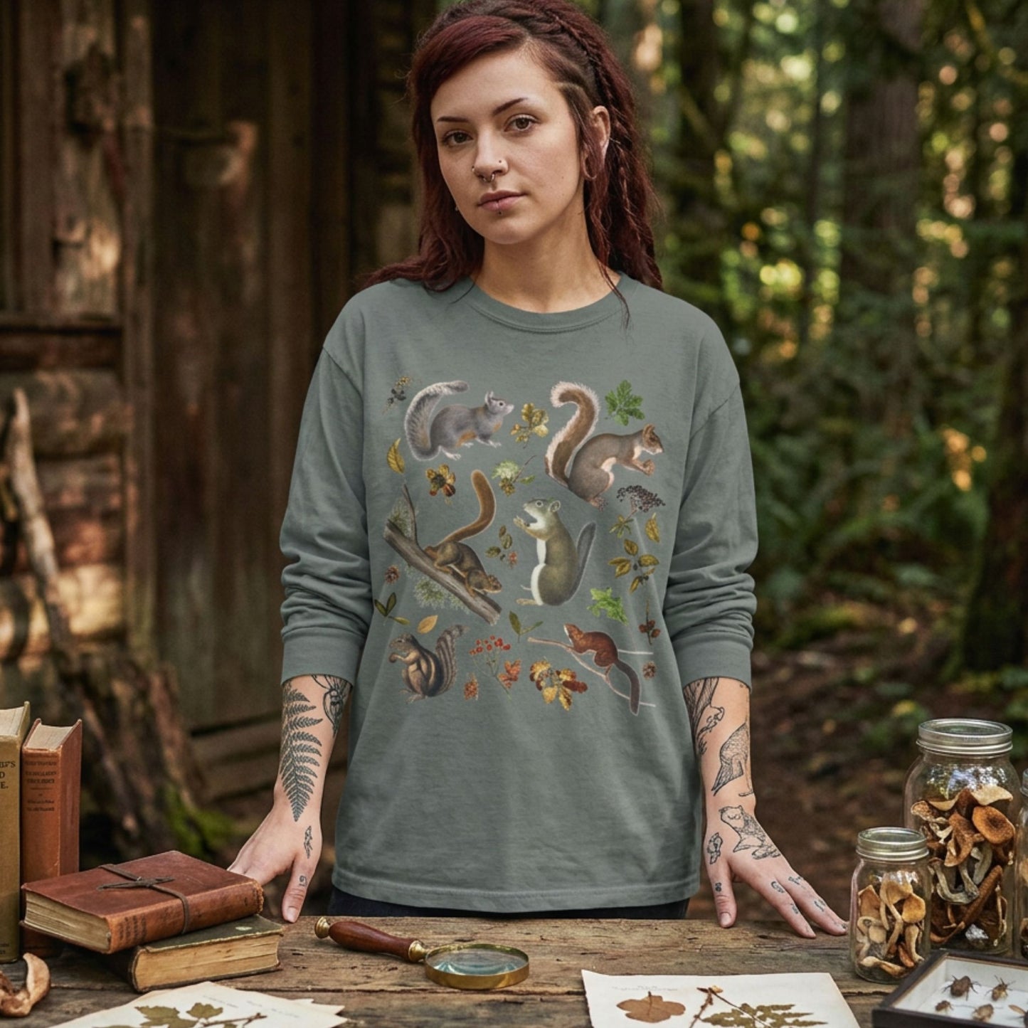 Vintage Squirrel Woodland Long Sleeve Tee