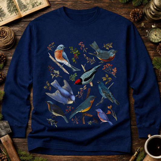 Vintage Blue Birds Long Sleeve Tee