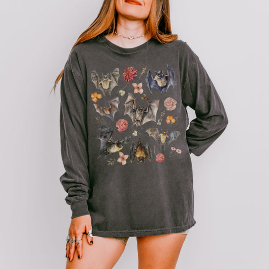 Floral Watercolor Bats Long Sleeve Tee