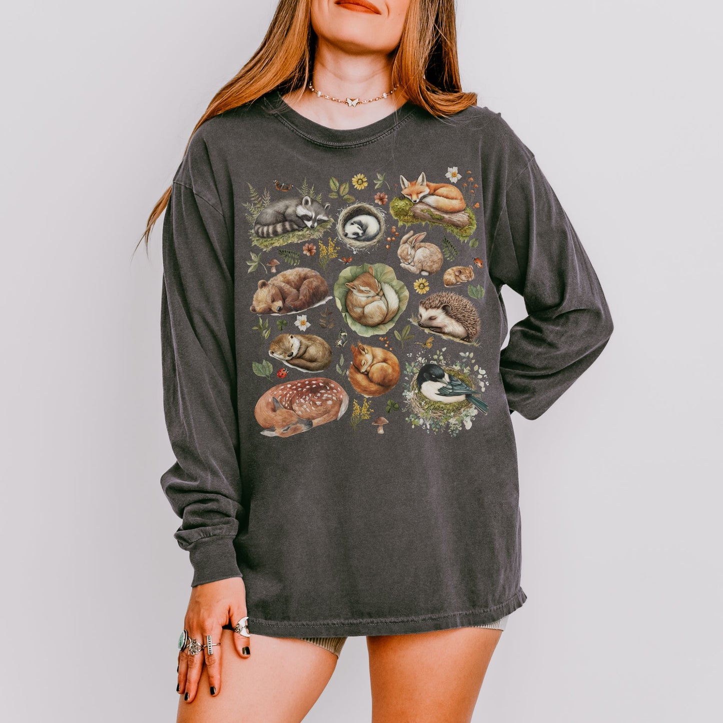 Sleeping Woodland Animals Long Sleeve Tee