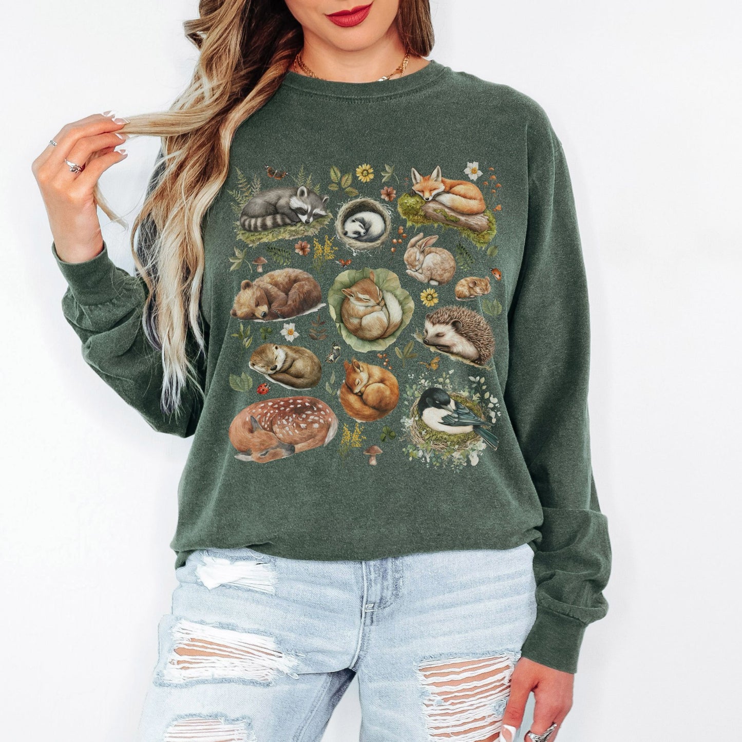 Sleeping Woodland Animals Long Sleeve Tee