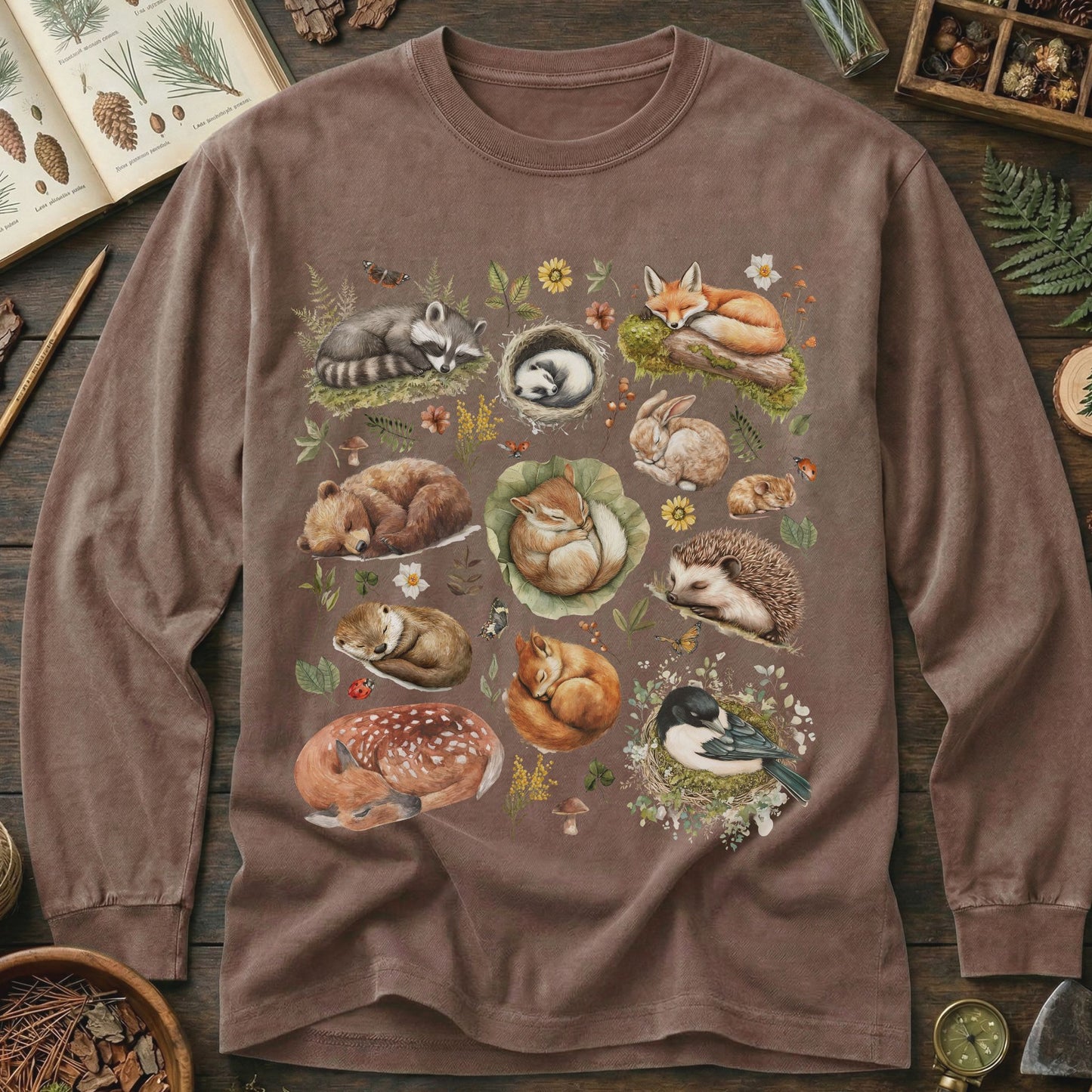 Sleeping Woodland Animals Long Sleeve Tee