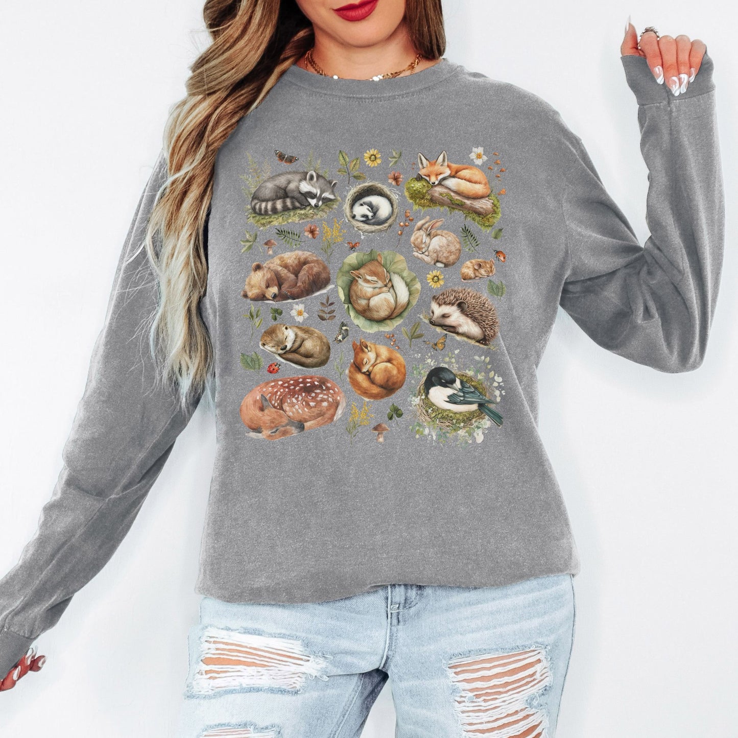 Sleeping Woodland Animals Long Sleeve Tee