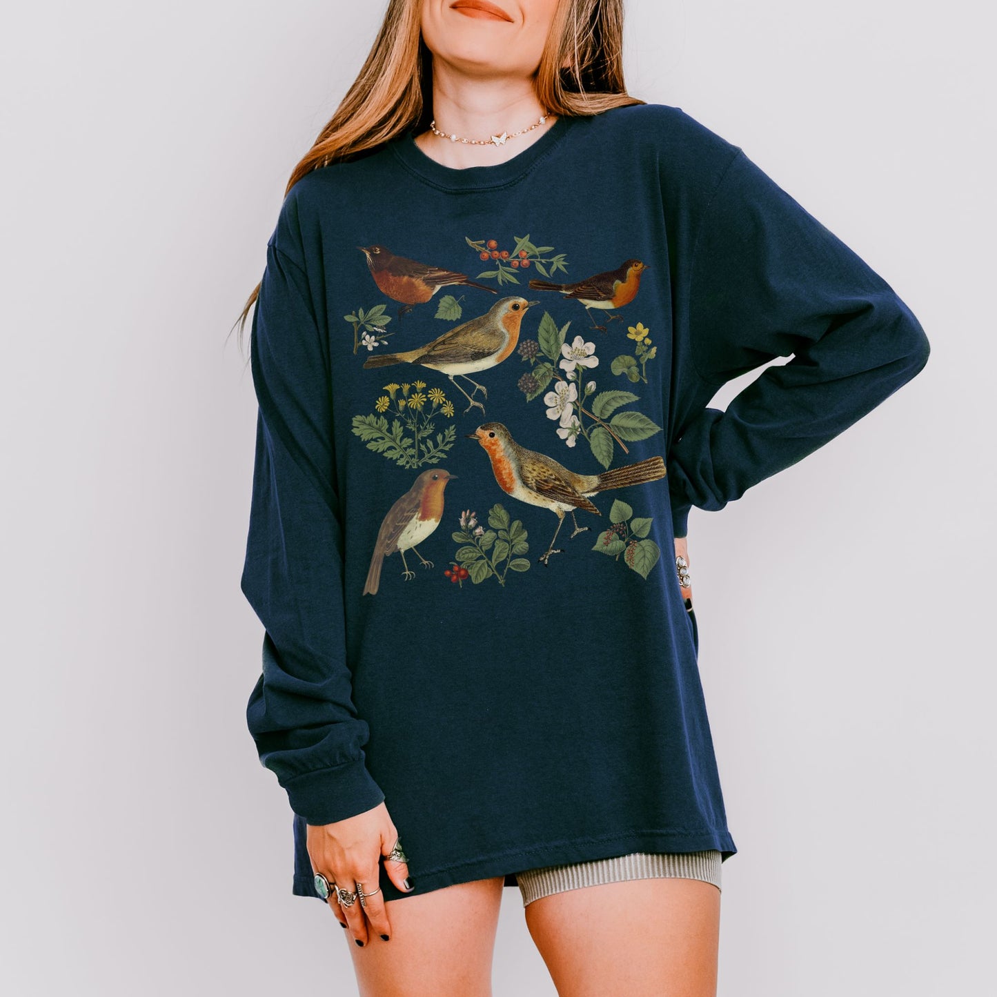 Botanical American Robin Long Sleeve Tee