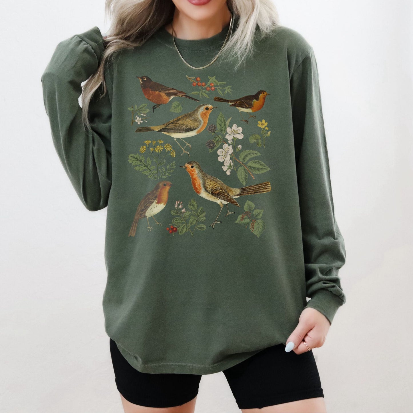 Botanical American Robin Long Sleeve Tee