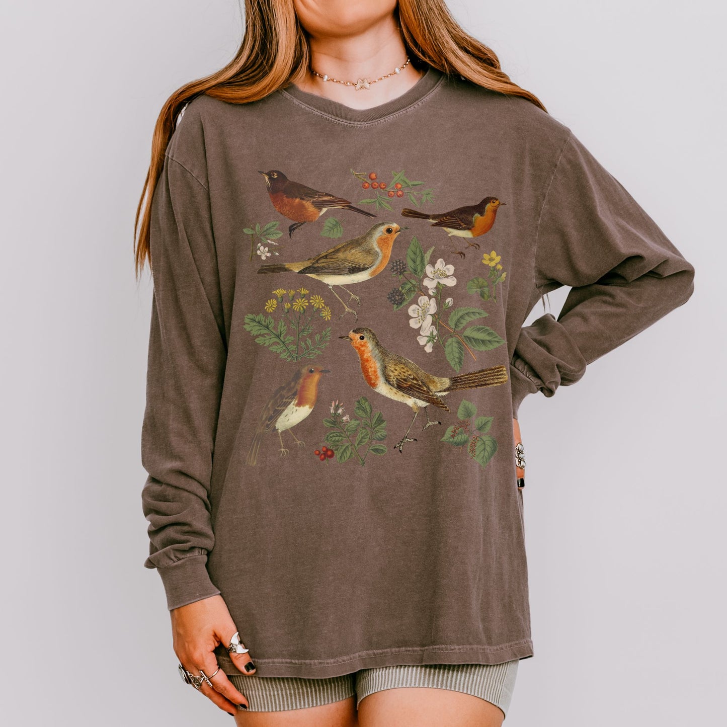 Botanical American Robin Long Sleeve Tee