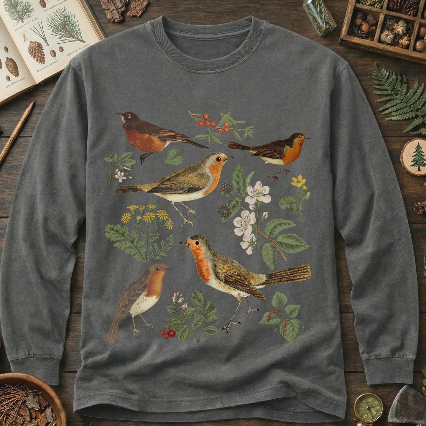 Botanical American Robin Long Sleeve Tee