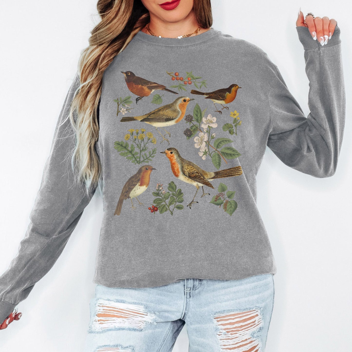 Botanical American Robin Long Sleeve Tee