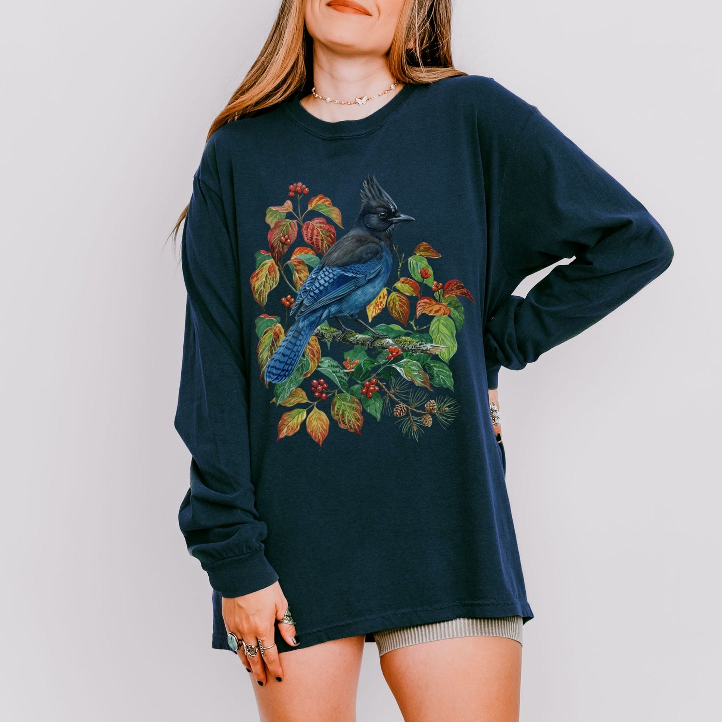 Vintage Botanical Steller's Jay Long Sleeve Tee