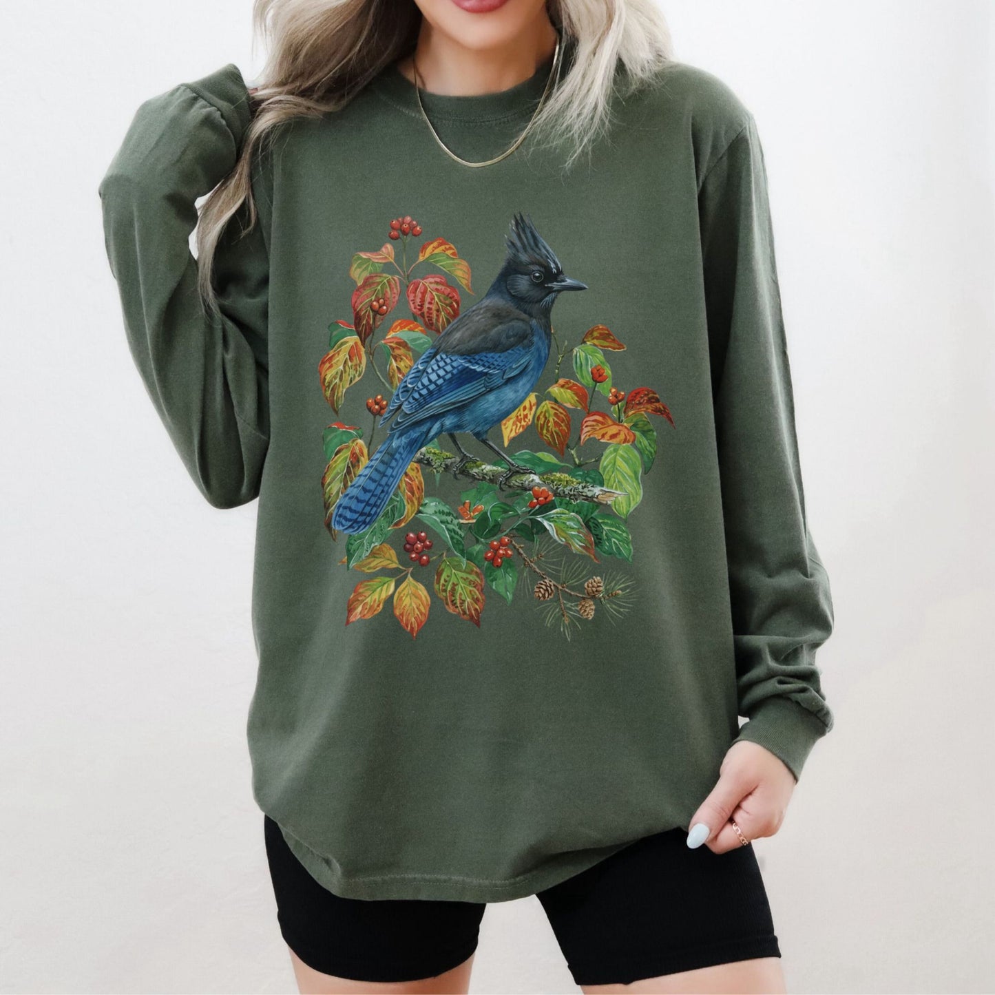 Vintage Botanical Steller's Jay Long Sleeve Tee