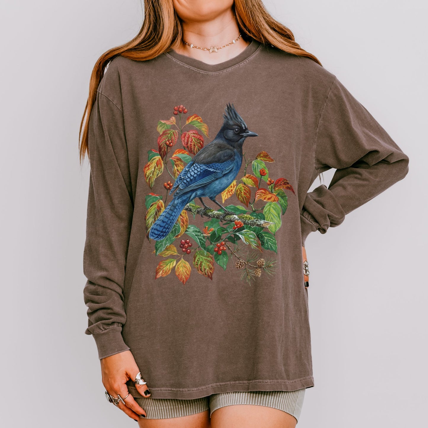 Vintage Botanical Steller's Jay Long Sleeve Tee