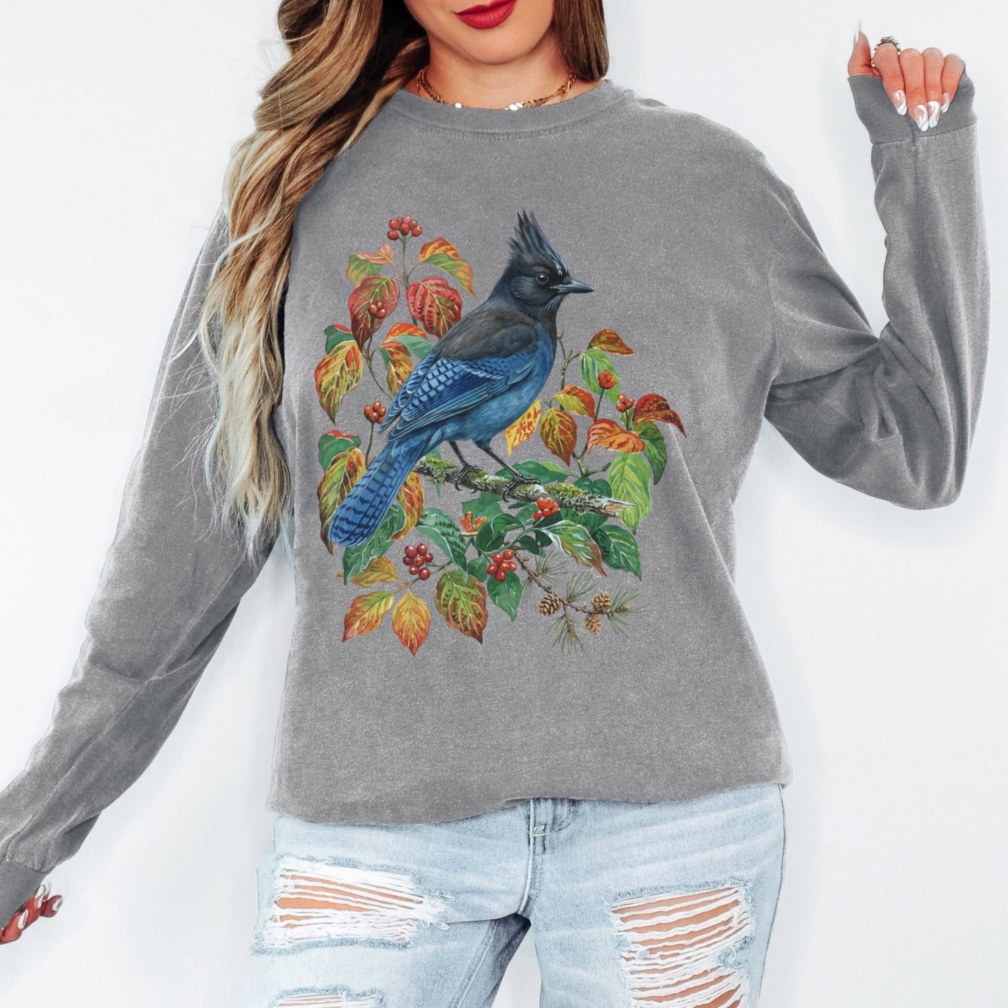 Vintage Botanical Steller's Jay Long Sleeve Tee