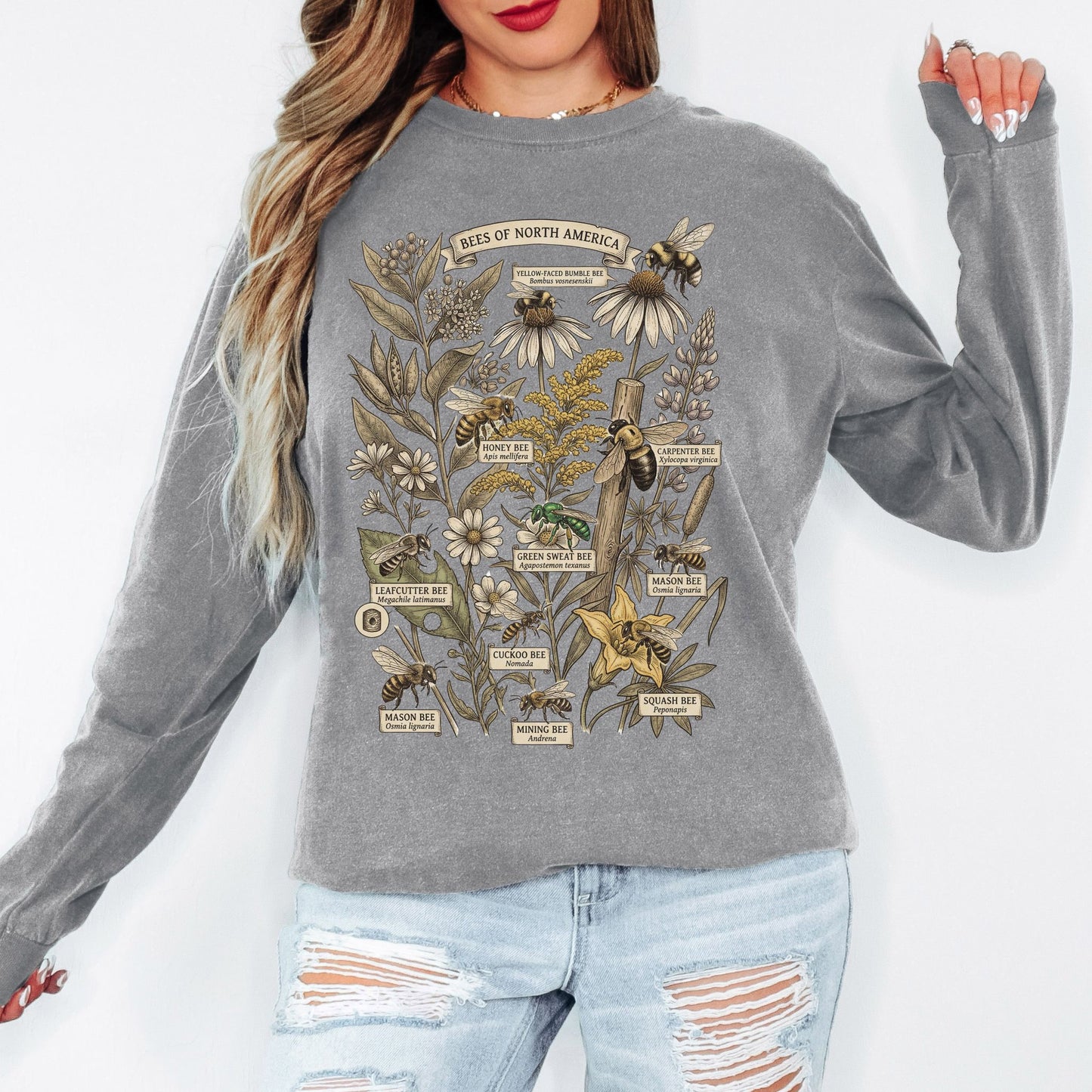 North American Bees Collage Long Sleeve Tee