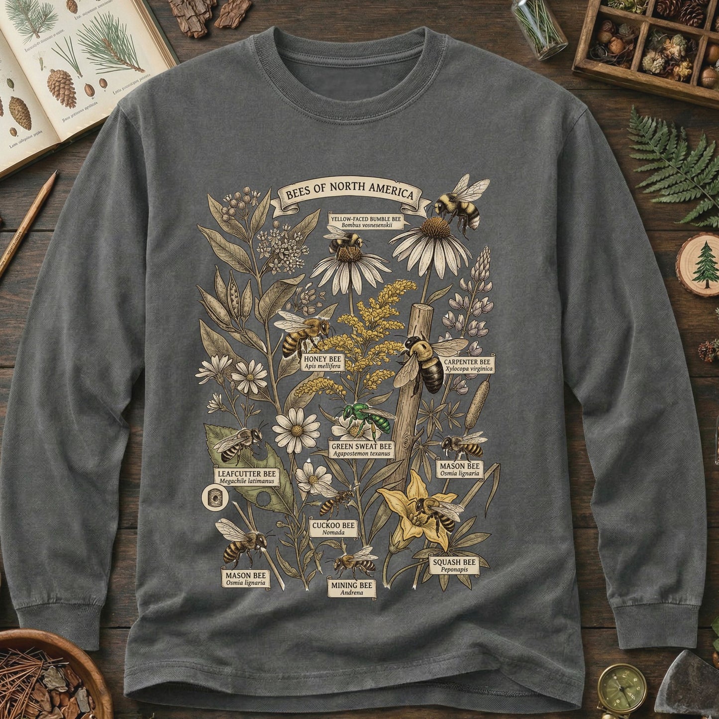 North American Bees Collage Long Sleeve Tee
