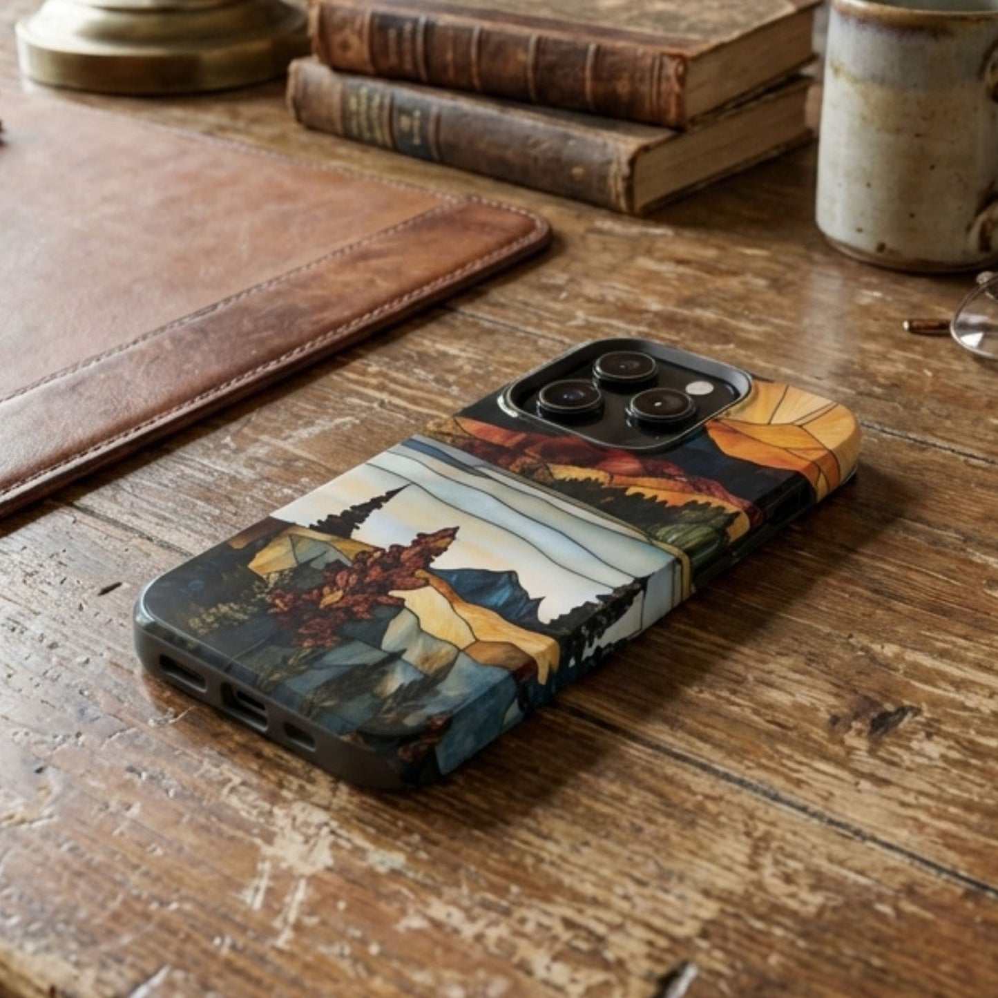 Rustic Mountain Stained Glass Phone Case