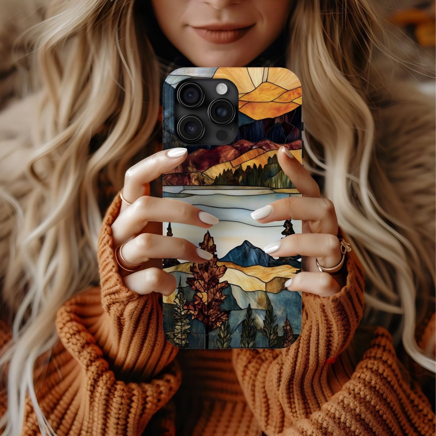 Rustic Mountain Stained Glass Phone Case