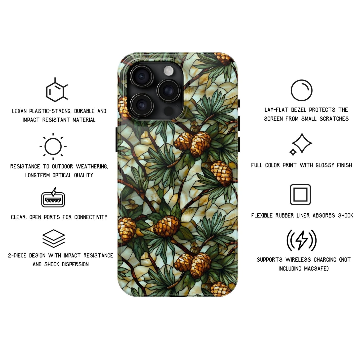Pine Tree Stained Glass Tough Phone Case