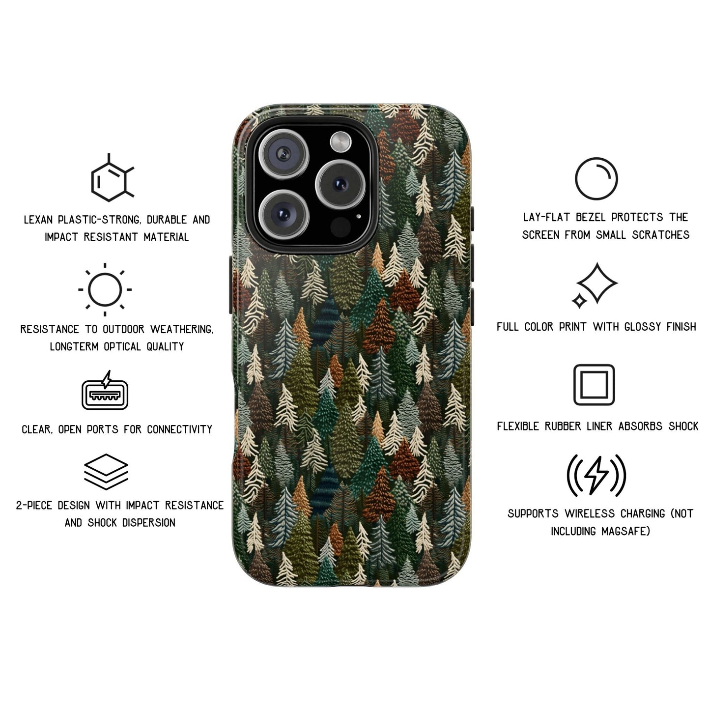 Forest Trees Embroidered Tough Phone Case