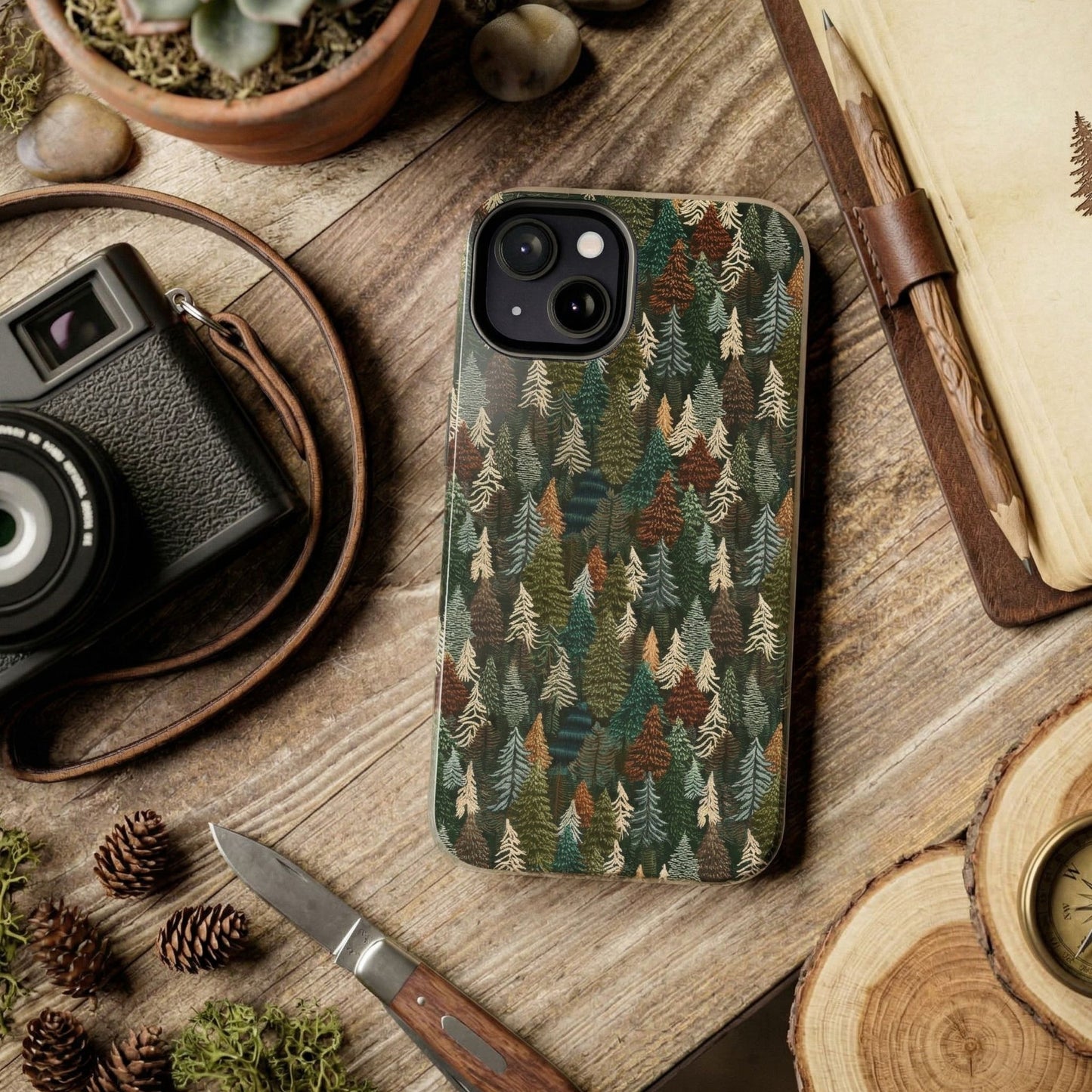 Forest Trees Embroidered Tough Phone Case
